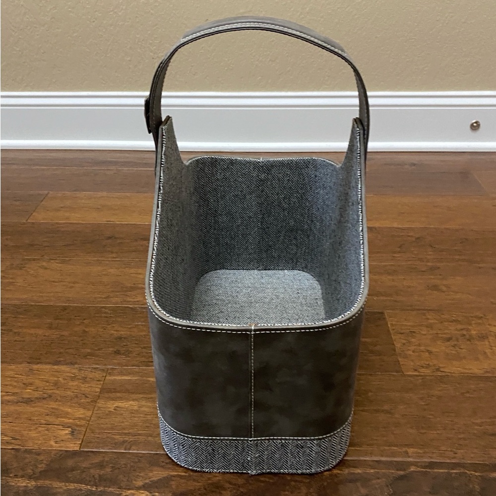 Gray Faux Leather Tweed Magazine Holder Storage Bin Basket Home Decor - Picture 2 of 9